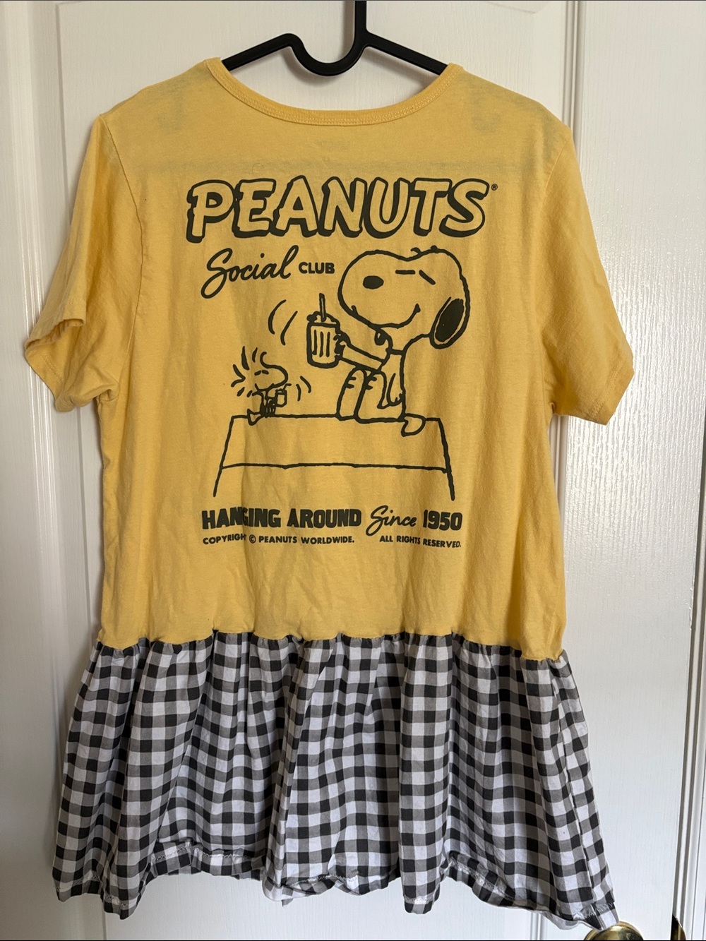Peanuts Yellow & Black Snoopy Graphic Babydoll Tee Tunic with Gingham Hem - Picture 6 of 7